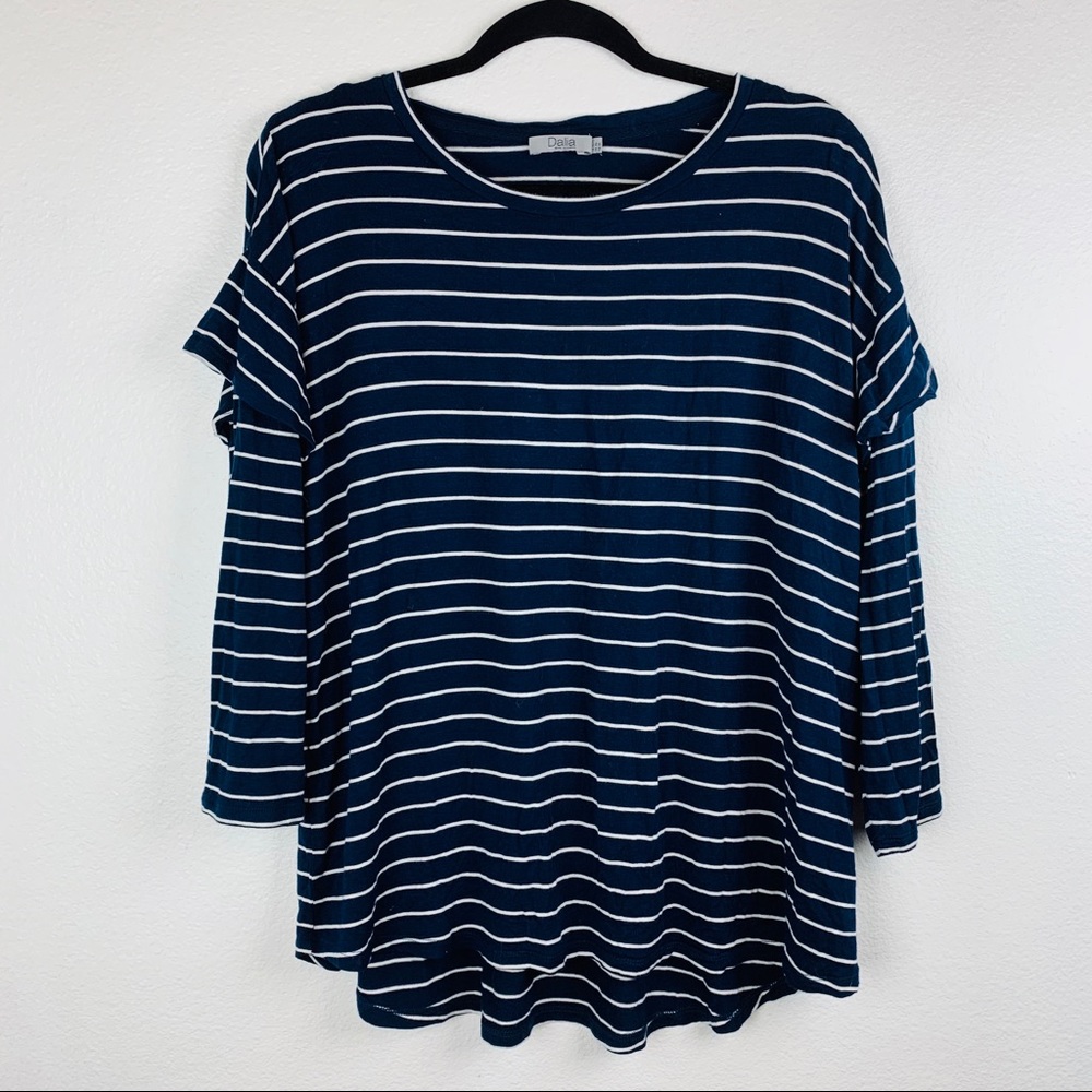 Dalia Plus Size Stripped Long Sleeve Frill Top